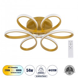 GLOBOSTAR® MARGARET 61403 Μοντέρνο Φωτιστικό Οροφής LED 54W 6210lm 360° AC 220-240V IP20 Ρυθμιζόμενο Λευκό CCT με Χειριστήριο από 2700K έως 6000K Dimmable - Lumileds SMD Chip - Χρυσό Βούρτσας - Μ57 x Π57 x Υ12cm - 3 Χρόνια Εγγύηση GLOBOSTAR® MARGARET 61403 Μοντέρνο Φωτιστικό Οροφής LED 54W 6210lm 360° AC 220-240V IP20 Ρυθμιζόμενο Λευκό CCT με Χειριστήριο από 2700K έως 6000K Dimmable - Lumileds SMD Chip - Χρυσό Βούρτσας - Μ57 x Π57 x Υ12cm - 3 Χρόνια Εγγύηση