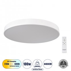 GLOBOSTAR® BURTON 61205-S Μοντέρνο Φωτιστικό Οροφής LED 100W 11020lm 120° AC 220-240V IP20 Ρυθμιζόμενο Λευκό CCT με Χειριστήριο από 2700K έως 6000K Dimmable - Lumileds SMD Chip - Λευκό Ματ - Μ80 x Π80 x Υ8cm - 3 Χρόνια Εγγύηση GLOBOSTAR® BURTON 61205-S Μοντέρνο Φωτιστικό Οροφής LED 100W 11020lm 120° AC 220-240V IP20 Ρυθμιζόμενο Λευκό CCT με Χειριστήριο από 2700K έως 6000K Dimmable - Lumileds SMD Chip - Λευκό Ματ - Μ80 x Π80 x Υ8cm - 3 Χρόνια Εγγύηση