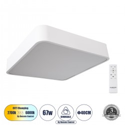 GLOBOSTAR® KAMALA 61207-S Μοντέρνο Φωτιστικό Οροφής LED 67W 7370lm 120° AC 220-240V IP20 Ρυθμιζόμενο Λευκό CCT με Χειριστήριο από 2700K έως 6000K Dimmable - Lumileds SMD Chip - Λευκό Ματ - Μ40 x Π40 x Υ8cm - 3 Χρόνια Εγγύηση GLOBOSTAR® KAMALA 61207-S Μοντέρνο Φωτιστικό Οροφής LED 67W 7370lm 120° AC 220-240V IP20 Ρυθμιζόμενο Λευκό CCT με Χειριστήριο από 2700K έως 6000K Dimmable - Lumileds SMD Chip - Λευκό Ματ - Μ40 x Π40 x Υ8cm - 3 Χρόνια Εγγύηση