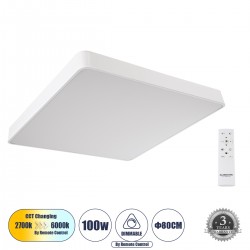 GLOBOSTAR® KAMALA 61211-S Μοντέρνο Φωτιστικό Οροφής LED 100W 11020lm 120° AC 220-240V IP20 Ρυθμιζόμενο Λευκό CCT με Χειριστήριο από 2700K έως 6000K Dimmable - Lumileds SMD Chip - Λευκό Ματ - Μ80 x Π80 x Υ8cm - 3 Χρόνια Εγγύηση GLOBOSTAR® KAMALA 61211-S Μοντέρνο Φωτιστικό Οροφής LED 100W 11020lm 120° AC 220-240V IP20 Ρυθμιζόμενο Λευκό CCT με Χειριστήριο από 2700K έως 6000K Dimmable - Lumileds SMD Chip - Λευκό Ματ - Μ80 x Π80 x Υ8cm - 3 Χρόνια Εγγύηση