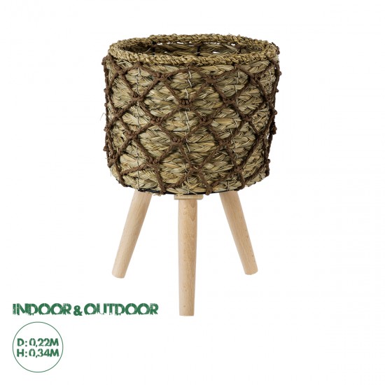 GloboStar® Artificial Garden SAMOS 20303 Διακοσμητικό Πλεκτό Καλάθι - Κασπώ Γλάστρα - Flower Pot Μπεζ με Καφέ Φ22cm x Υ34cm GloboStar® Artificial Garden SAMOS 20303 Διακοσμητικό Πλεκτό Καλάθι - Κασπώ Γλάστρα - Flower Pot Μπεζ με Καφέ Φ22cm x Υ34cm