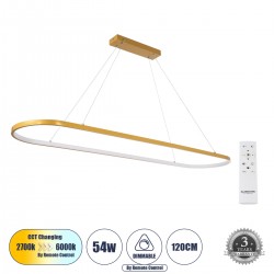 GLOBOSTAR® BOLIVAR 61274 Μοντέρνο Κρεμαστό Φωτιστικό Οροφής LED 54W 6210lm 360° AC 220-240V IP20 Ρυθμιζόμενο Λευκό CCT με Χειριστήριο από 2700K έως 6000K Dimmable - Lumileds SMD Chip - Χρυσό Βούρτσας - Μ120 x Π30 x Υ2cm - 3 Χρόνια Εγγύηση GLOBOSTAR® BOLIVAR 61274 Μοντέρνο Κρεμαστό Φωτιστικό Οροφής LED 54W 6210lm 360° AC 220-240V IP20 Ρυθμιζόμενο Λευκό CCT με Χειριστήριο από 2700K έως 6000K Dimmable - Lumileds SMD Chip - Χρυσό Βούρτσας - Μ120 x Π30 x Υ2cm - 3 Χρόνια Εγγύηση