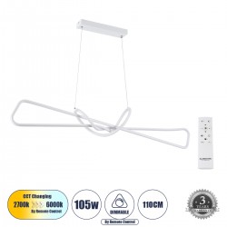 GLOBOSTAR® DOLORES 61280 Μοντέρνο Κρεμαστό Φωτιστικό Οροφής LED 105W 11760lm 300° AC 220-240V IP20 Ρυθμιζόμενο Λευκό CCT με Χειριστήριο από 2700K έως 6000K Dimmable - Lumileds SMD Chip - Λευκό Ματ - Μ110 x Π17 x Υ17.5cm - 3 Χρόνια Εγγύηση GLOBOSTAR® DOLORES 61280 Μοντέρνο Κρεμαστό Φωτιστικό Οροφής LED 105W 11760lm 300° AC 220-240V IP20 Ρυθμιζόμενο Λευκό CCT με Χειριστήριο από 2700K έως 6000K Dimmable - Lumileds SMD Chip - Λευκό Ματ - Μ110 x Π17 x Υ17.5cm - 3 Χρόνια Εγγύηση