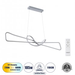 GLOBOSTAR® DOLORES 61281 Μοντέρνο Κρεμαστό Φωτιστικό Οροφής LED 105W 11760lm 300° AC 220-240V IP20 Ρυθμιζόμενο Λευκό CCT με Χειριστήριο από 2700K έως 6000K Dimmable - Lumileds SMD Chip - Νίκελ Βούρτσας - Μ110 x Π17 x Υ17.5cm - 3 Χρόνια Εγγύηση GLOBOSTAR® DOLORES 61281 Μοντέρνο Κρεμαστό Φωτιστικό Οροφής LED 105W 11760lm 300° AC 220-240V IP20 Ρυθμιζόμενο Λευκό CCT με Χειριστήριο από 2700K έως 6000K Dimmable - Lumileds SMD Chip - Νίκελ Βούρτσας - Μ110 x Π17 x Υ17.5cm - 3 Χρόνια Εγγύηση