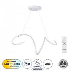GLOBOSTAR® SPIRALE 61284 Μοντέρνο Κρεμαστό Φωτιστικό Οροφής LED 75W 8400lm 300° AC 220-240V IP20 Ρυθμιζόμενο Λευκό CCT με Χειριστήριο από 2700K έως 6000K Dimmable - Lumileds SMD Chip - Λευκό Ματ - Μ72 x Π25 x Υ30cm - 3 Χρόνια Εγγύηση GLOBOSTAR® SPIRALE 61284 Μοντέρνο Κρεμαστό Φωτιστικό Οροφής LED 75W 8400lm 300° AC 220-240V IP20 Ρυθμιζόμενο Λευκό CCT με Χειριστήριο από 2700K έως 6000K Dimmable - Lumileds SMD Chip - Λευκό Ματ - Μ72 x Π25 x Υ30cm - 3 Χρόνια Εγγύηση