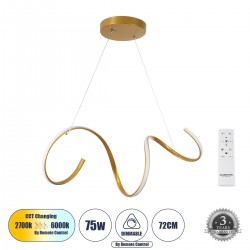 GLOBOSTAR® SPIRALE 61286 Μοντέρνο Κρεμαστό Φωτιστικό Οροφής LED 75W 8400lm 300° AC 220-240V IP20 Ρυθμιζόμενο Λευκό CCT με Χειριστήριο από 2700K έως 6000K Dimmable - Lumileds SMD Chip - Χρυσό Βούρτσας - Μ72 x Π25 x Υ30cm - 3 Χρόνια Εγγύηση GLOBOSTAR® SPIRALE 61286 Μοντέρνο Κρεμαστό Φωτιστικό Οροφής LED 75W 8400lm 300° AC 220-240V IP20 Ρυθμιζόμενο Λευκό CCT με Χειριστήριο από 2700K έως 6000K Dimmable - Lumileds SMD Chip - Χρυσό Βούρτσας - Μ72 x Π25 x Υ30cm - 3 Χρόνια Εγγύηση