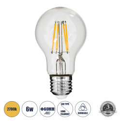 GLOBOSTAR® GLOBE 99006 Λάμπα E27 A60 LED 6W 600lm 360° AC 220-240V IP20 Θερμό Λευκό 2700K Dimmable - Long Filament Chip - Διάφανο - Μ6 x Π6 x Υ10.5cm - 3 Χρόνια Εγγύηση GLOBOSTAR® GLOBE 99006 Λάμπα E27 A60 LED 6W 600lm 360° AC 220-240V IP20 Θερμό Λευκό 2700K Dimmable - Long Filament Chip - Διάφανο - Μ6 x Π6 x Υ10.5cm - 3 Χρόνια Εγγύηση