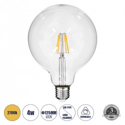 GLOBOSTAR® BUBBLE 99012 Λάμπα E27 G125 LED 4W 400lm 360° AC 220-240V IP20 Θερμό Λευκό 2700K Dimmable - Long Filament Chip - Διάφανο - Μ12.5 x Π12.5 x Υ18cm - 3 Χρόνια Εγγύηση GLOBOSTAR® BUBBLE 99012 Λάμπα E27 G125 LED 4W 400lm 360° AC 220-240V IP20 Θερμό Λευκό 2700K Dimmable - Long Filament Chip - Διάφανο - Μ12.5 x Π12.5 x Υ18cm - 3 Χρόνια Εγγύηση