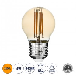 GLOBOSTAR® SPHERE 99034 Λάμπα E27 G45 LED 4W 350lm 360° AC 220-240V IP20 Ultra Θερμό Λευκό 2200K Dimmable - Long Filament Chip - Μελί - Μ4.5 x Π4.5 x Υ7.5cm - 3 Χρόνια Εγγύηση GLOBOSTAR® SPHERE 99034 Λάμπα E27 G45 LED 4W 350lm 360° AC 220-240V IP20 Ultra Θερμό Λευκό 2200K Dimmable - Long Filament Chip - Μελί - Μ4.5 x Π4.5 x Υ7.5cm - 3 Χρόνια Εγγύηση