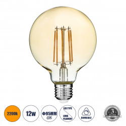 GLOBOSTAR® BUBBLE 99041 Λάμπα E27 G95 LED 12W 1080lm 360° AC 220-240V IP20 Ultra Θερμό Λευκό 2200K Dimmable - Long Filament Chip - Μελί - Μ9.5 x Π9.5 x Υ13.7cm - 3 Χρόνια Εγγύηση GLOBOSTAR® BUBBLE 99041 Λάμπα E27 G95 LED 12W 1080lm 360° AC 220-240V IP20 Ultra Θερμό Λευκό 2200K Dimmable - Long Filament Chip - Μελί - Μ9.5 x Π9.5 x Υ13.7cm - 3 Χρόνια Εγγύηση