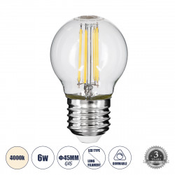 GLOBOSTAR® SPHERE 99052 Λάμπα E27 G45 LED 6W 660lm 360° AC 220-240V IP20 Φυσικό Λευκό 4500K Dimmable - Long Filament Chip -Διάφανο - Μ4.5 x Π4.5 x Υ7.5cm - 3 Χρόνια Εγγύηση GLOBOSTAR® SPHERE 99052 Λάμπα E27 G45 LED 6W 660lm 360° AC 220-240V IP20 Φυσικό Λευκό 4500K Dimmable - Long Filament Chip -Διάφανο - Μ4.5 x Π4.5 x Υ7.5cm - 3 Χρόνια Εγγύηση