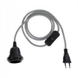 GLOBOSTAR® WHIP 77668 Μοντέρνο DIY Φωτιστικό με Υφασμάτινο Καλώδιο, Ντουί 1 x E27, Διακόπτη On/Off & Πρίζα AC 220-240V IP20 - Λευκό & Μαύρο - Μ150 x Π5.8 x Υ5.8cm GLOBOSTAR® WHIP 77668 Μοντέρνο DIY Φωτιστικό με Υφασμάτινο Καλώδιο, Ντουί 1 x E27, Διακόπτη On/Off & Πρίζα AC 220-240V IP20 - Λευκό & Μαύρο - Μ150 x Π5.8 x Υ5.8cm