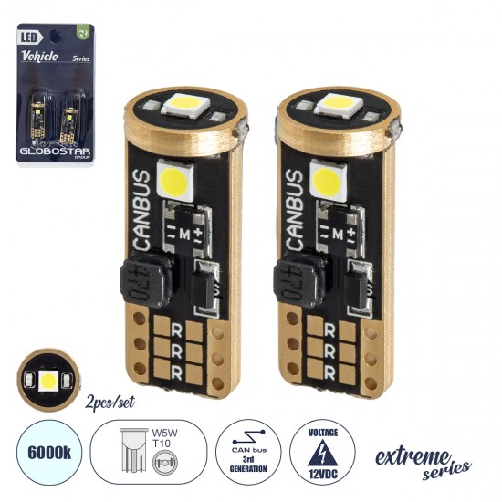 GloboStar® T10 W5W 81115-B Λάμπες Αυτοκινήτου LED 3rd Generation Can-Bus Extreme Series 3xSMD3030 3W 423lm 360° DC 12-16V IP20 Φ1 x Υ2.5cm Ψυχρό Λευκό 6000K - Σετ 2 Τεμαχίων σε Blister GloboStar® T10 W5W 81115-B Λάμπες Αυτοκινήτου LED 3rd Generation Can-Bus Extreme Series 3xSMD3030 3W 423lm 360° DC 12-16V IP20 Φ1 x Υ2.5cm Ψυχρό Λευκό 6000K - Σετ 2 Τεμαχίων σε Blister
