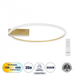 GLOBOSTAR® CINDERELLA 60982 Μοντέρνο Φωτιστικό Οροφής LED 30W 3360lm 360° AC 220-240V IP20 Ρυθμιζόμενο Λευκό CCT με Χειριστήριο από 2700K έως 6000K Dimmable - Lumileds SMD Chip - Χρυσό Βούρτσας - Μ50 x Π50 x Υ5cm - 3 Χρόνια Εγγύηση GLOBOSTAR® CINDERELLA 60982 Μοντέρνο Φωτιστικό Οροφής LED 30W 3360lm 360° AC 220-240V IP20 Ρυθμιζόμενο Λευκό CCT με Χειριστήριο από 2700K έως 6000K Dimmable - Lumileds SMD Chip - Χρυσό Βούρτσας - Μ50 x Π50 x Υ5cm - 3 Χρόνια Εγγύηση