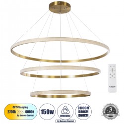 GLOBOSTAR® DIAMOND TRIO 61141 Μοντέρνο Κρεμαστό Φωτιστικό Οροφής LED 150W 18379lm 360° AC 220-240V IP20 Ρυθμιζόμενο Λευκό CCT με Χειριστήριο από 2700K έως 6000K Dimmable - Lumileds SMD Chip - Χρυσό Βούρτσας - Μ100 x Π100 x Υ100cm - 3 Χρόνια Εγγύηση GLOBOSTAR® DIAMOND TRIO 61141 Μοντέρνο Κρεμαστό Φωτιστικό Οροφής LED 150W 18379lm 360° AC 220-240V IP20 Ρυθμιζόμενο Λευκό CCT με Χειριστήριο από 2700K έως 6000K Dimmable - Lumileds SMD Chip - Χρυσό Βούρτσας - Μ100 x Π100 x Υ100cm - 3 Χρόνια Εγγύηση