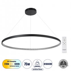 GLOBOSTAR® DIAMOND 61519 Μοντέρνο Κρεμαστό Φωτιστικό Οροφής LED 75W 8400lm 360° AC 220-240V IP20 Ρυθμιζόμενο Λευκό CCT με Χειριστήριο από 2700K έως 6000K Dimmable - Lumileds SMD Chip - Μαύρο Ματ - Μ100 x Π100 x Υ90cm - 3 Χρόνια Εγγύηση GLOBOSTAR® DIAMOND 61519 Μοντέρνο Κρεμαστό Φωτιστικό Οροφής LED 75W 8400lm 360° AC 220-240V IP20 Ρυθμιζόμενο Λευκό CCT με Χειριστήριο από 2700K έως 6000K Dimmable - Lumileds SMD Chip - Μαύρο Ματ - Μ100 x Π100 x Υ90cm - 3 Χρόνια Εγγύηση