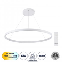 GLOBOSTAR® DIAMOND 61521 Μοντέρνο Κρεμαστό Φωτιστικό Οροφής LED 67W 7504lm 360° AC 220-240V IP20 Ρυθμιζόμενο Λευκό CCT με Χειριστήριο από 2700K έως 6000K Dimmable - Lumileds SMD Chip - Λευκό Ματ - Μ80 x Π80 x Υ110cm - 3 Χρόνια Εγγύηση GLOBOSTAR® DIAMOND 61521 Μοντέρνο Κρεμαστό Φωτιστικό Οροφής LED 67W 7504lm 360° AC 220-240V IP20 Ρυθμιζόμενο Λευκό CCT με Χειριστήριο από 2700K έως 6000K Dimmable - Lumileds SMD Chip - Λευκό Ματ - Μ80 x Π80 x Υ110cm - 3 Χρόνια Εγγύηση