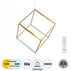 GLOBOSTAR® KIBOO 60930 Μοντέρνο Κρεμαστό Φωτιστικό Οροφής LED 36W 4150lm 360° AC 220-240V IP20 Ρυθμιζόμενο Λευκό CCT με Χειριστήριο από 2700K έως 6000K Dimmable - Lumileds SMD Chip - Χρυσό Βούρτσας - Μ40 x Π40 x Υ40cm - 3 Χρόνια Εγγύηση GLOBOSTAR® KIBOO 60930 Μοντέρνο Κρεμαστό Φωτιστικό Οροφής LED 36W 4150lm 360° AC 220-240V IP20 Ρυθμιζόμενο Λευκό CCT με Χειριστήριο από 2700K έως 6000K Dimmable - Lumileds SMD Chip - Χρυσό Βούρτσας - Μ40 x Π40 x Υ40cm - 3 Χρόνια Εγγύηση