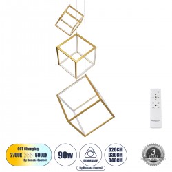 GLOBOSTAR® KIBOO-TRIO 60932 Μοντέρνο Κρεμαστό Φωτιστικό Οροφής LED 90W 10350lm 360° AC 220-240V IP20 Ρυθμιζόμενο Λευκό CCT με Χειριστήριο από 2700K έως 6000K Dimmable - Lumileds SMD Chip - Χρυσό - Μ60 x Π60 x Υ80cm - 3 Χρόνια Εγγύηση GLOBOSTAR® KIBOO-TRIO 60932 Μοντέρνο Κρεμαστό Φωτιστικό Οροφής LED 90W 10350lm 360° AC 220-240V IP20 Ρυθμιζόμενο Λευκό CCT με Χειριστήριο από 2700K έως 6000K Dimmable - Lumileds SMD Chip - Χρυσό - Μ60 x Π60 x Υ80cm - 3 Χρόνια Εγγύηση