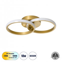 GLOBOSTAR® CORA 61060 Μοντέρνο Φωτιστικό Οροφής LED 18W 2160lm 300° AC 220-240V IP20 Ρυθμιζόμενο Λευκό CCT με On/Off 2700K/4500K/6000K - Lumileds SMD Chip - Χρυσό Βούρτσας - Μ36 x Π20.5 x Υ7cm - 3 Χρόνια Εγγύηση GLOBOSTAR® CORA 61060 Μοντέρνο Φωτιστικό Οροφής LED 18W 2160lm 300° AC 220-240V IP20 Ρυθμιζόμενο Λευκό CCT με On/Off 2700K/4500K/6000K - Lumileds SMD Chip - Χρυσό Βούρτσας - Μ36 x Π20.5 x Υ7cm - 3 Χρόνια Εγγύηση