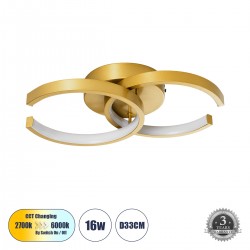 GLOBOSTAR® EVA 61069 Μοντέρνο Φωτιστικό Οροφής LED 16W 1920lm 300° AC 220-240V IP20 Ρυθμιζόμενο Λευκό CCT με On/Off 2700K/4500K/6000K - Lumileds SMD Chip - Χρυσό Βούρτσας - Μ33 x Π21 x Υ7cm - 3 Χρόνια Εγγύηση GLOBOSTAR® EVA 61069 Μοντέρνο Φωτιστικό Οροφής LED 16W 1920lm 300° AC 220-240V IP20 Ρυθμιζόμενο Λευκό CCT με On/Off 2700K/4500K/6000K - Lumileds SMD Chip - Χρυσό Βούρτσας - Μ33 x Π21 x Υ7cm - 3 Χρόνια Εγγύηση