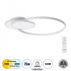 GLOBOSTAR® CIRCUO 61230 Μοντέρνο Φωτιστικό Οροφής LED 75W 8400lm 360° AC 220-240V IP20 Ρυθμιζόμενο Λευκό CCT με Χειριστήριο από 2700K έως 6000K Dimmable - Lumileds SMD Chip - Λευκό Ματ - Μ53 x Π42.5 x Υ9cm - 3 Χρόνια Εγγύηση GLOBOSTAR® CIRCUO 61230 Μοντέρνο Φωτιστικό Οροφής LED 75W 8400lm 360° AC 220-240V IP20 Ρυθμιζόμενο Λευκό CCT με Χειριστήριο από 2700K έως 6000K Dimmable - Lumileds SMD Chip - Λευκό Ματ - Μ53 x Π42.5 x Υ9cm - 3 Χρόνια Εγγύηση