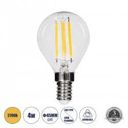 GLOBOSTAR® SPHERE 99003 Λάμπα E14 G45 LED 4W 400lm 360° AC 220-240V IP20 Θερμό Λευκό 2700K Dimmable - Long Filament Chip - Διάφανο - Μ4.5 x Π4.5 x Υ7.5cm - 3 Χρόνια Εγγύηση GLOBOSTAR® SPHERE 99003 Λάμπα E14 G45 LED 4W 400lm 360° AC 220-240V IP20 Θερμό Λευκό 2700K Dimmable - Long Filament Chip - Διάφανο - Μ4.5 x Π4.5 x Υ7.5cm - 3 Χρόνια Εγγύηση