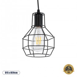GLOBOSTAR® CAGE 01017 Vintage Κρεμαστό Φωτιστικό Οροφής με Ντουί 1 x E27 AC 220-240V IP20 - Μαύρο - Μ15 x Π15 x Υ20cm GLOBOSTAR® CAGE 01017 Vintage Κρεμαστό Φωτιστικό Οροφής με Ντουί 1 x E27 AC 220-240V IP20 - Μαύρο - Μ15 x Π15 x Υ20cm