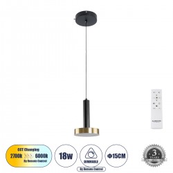 GLOBOSTAR® ZANE 60933 Μοντέρνο Κρεμαστό Φωτιστικό Οροφής LED 18W 2016lm 120° AC 220-240V IP20 Ρυθμιζόμενο Λευκό CCT με Χειριστήριο από 2700K έως 6000K Dimmable - Lumileds SMD Chip - Μαύρο Ματ & Χρυσό - Μ15 x Π15 x Υ20cm - 3 Χρόνια Εγγύηση GLOBOSTAR® ZANE 60933 Μοντέρνο Κρεμαστό Φωτιστικό Οροφής LED 18W 2016lm 120° AC 220-240V IP20 Ρυθμιζόμενο Λευκό CCT με Χειριστήριο από 2700K έως 6000K Dimmable - Lumileds SMD Chip - Μαύρο Ματ & Χρυσό - Μ15 x Π15 x Υ20cm - 3 Χρόνια Εγγύηση