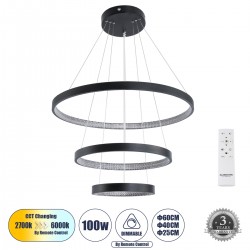 GLOBOSTAR® DIAMOND TRIO 61523 Μοντέρνο Κρεμαστό Φωτιστικό Οροφής LED 100W 11200lm 360° AC 220-240V IP20 Ρυθμιζόμενο Λευκό CCT με Χειριστήριο από 2700K έως 6000K Dimmable - Lumileds SMD Chip - Μαύρο Ματ - Μ90 x Π90 x Υ90cm - 3 Χρόνια Εγγύηση GLOBOSTAR® DIAMOND TRIO 61523 Μοντέρνο Κρεμαστό Φωτιστικό Οροφής LED 100W 11200lm 360° AC 220-240V IP20 Ρυθμιζόμενο Λευκό CCT με Χειριστήριο από 2700K έως 6000K Dimmable - Lumileds SMD Chip - Μαύρο Ματ - Μ90 x Π90 x Υ90cm - 3 Χρόνια Εγγύηση