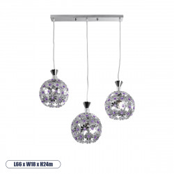 GLOBOSTAR® BOUQUET 01249 Μοντέρνο Κρεμαστό Φωτιστικό Οροφής με Ντουί 3 x E27 AC 220-240V IP20 - Ασημί & Μωβ - Μ66 x Π18 x Υ24cm GLOBOSTAR® BOUQUET 01249 Μοντέρνο Κρεμαστό Φωτιστικό Οροφής με Ντουί 3 x E27 AC 220-240V IP20 - Ασημί & Μωβ - Μ66 x Π18 x Υ24cm