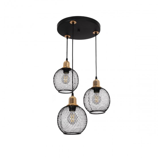 GloboStar® VIVIDUS 201-0020 Vintage Κρεμαστό Φωτιστικό Πλέγμα Τρίφωτο 3 x E27 IP20 Μαύρο & Χρυσό Μέταλλο - Μ40 x Π40 x Υ60cm GloboStar® VIVIDUS 201-0020 Vintage Κρεμαστό Φωτιστικό Πλέγμα Τρίφωτο 3 x E27 IP20 Μαύρο & Χρυσό Μέταλλο - Μ40 x Π40 x Υ60cm