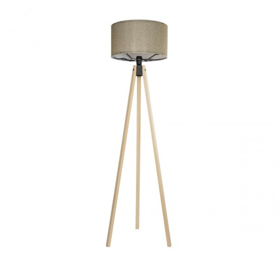 GloboStar® SAGA 204-0047 Μοντέρνο Eπιδαπέδιο Φωτιστικό Μονόφωτο 1 x E27 IP20 Μπεζ Ξύλο με Πράσινο Ύφασμα - Μ38 x Π38 x Υ140cm