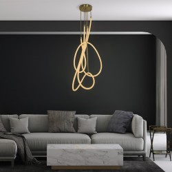 kelvo® GLOW 61671 Μοντέρνο Φωτιστικό Οροφής LED 85W 8500lm 360° AC 220-240V IP20 Ρυθμιζόμενο Λευκό CCT με Χειριστήριο από 2700K έως 6000K Dimmable - Lumileds SMD Chip - Χρυσό Πλατίνα & Λευκό Νήμα - Μ100 x Π100 x Υ140cm - 3 Χρόνια Εγγύηση kelvo® GLOW 61671 Μοντέρνο Φωτιστικό Οροφής LED 85W 8500lm 360° AC 220-240V IP20 Ρυθμιζόμενο Λευκό CCT με Χειριστήριο από 2700K έως 6000K Dimmable - Lumileds SMD Chip - Χρυσό Πλατίνα & Λευκό Νήμα - Μ100 x Π100 x Υ140cm - 3 Χρόνια Εγγύηση