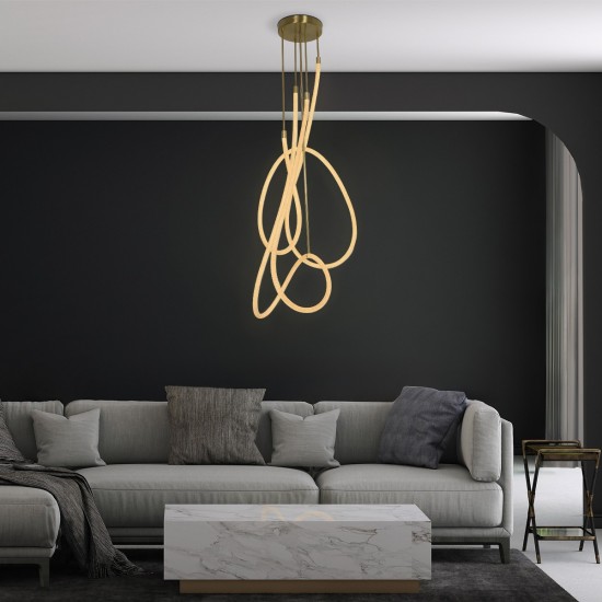 kelvo® GLOW 61671 Μοντέρνο Φωτιστικό Οροφής LED 85W 8500lm 360° AC 220-240V IP20 Ρυθμιζόμενο Λευκό CCT με Χειριστήριο από 2700K έως 6000K Dimmable - Lumileds SMD Chip - Χρυσό Πλατίνα & Λευκό Νήμα - Μ100 x Π100 x Υ140cm - 3 Χρόνια Εγγύηση kelvo® GLOW 61671 Μοντέρνο Φωτιστικό Οροφής LED 85W 8500lm 360° AC 220-240V IP20 Ρυθμιζόμενο Λευκό CCT με Χειριστήριο από 2700K έως 6000K Dimmable - Lumileds SMD Chip - Χρυσό Πλατίνα & Λευκό Νήμα - Μ100 x Π100 x Υ140cm - 3 Χρόνια Εγγύηση