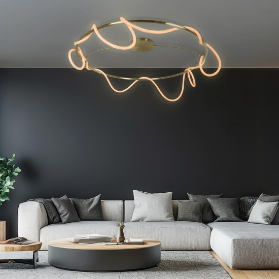 kelvo® GLOW 61675 Μοντέρνο Φωτιστικό Οροφής LED 89W 8900lm 360° AC 220-240V IP20 Ρυθμιζόμενο Λευκό CCT με Χειριστήριο από 2700K έως 6000K Dimmable - Lumileds SMD Chip - Χρυσό Πλατίνα & Λευκό Νήμα - Μ150 x Π150 x Υ30cm - 3 Χρόνια Εγγύηση kelvo® GLOW 61675 Μοντέρνο Φωτιστικό Οροφής LED 89W 8900lm 360° AC 220-240V IP20 Ρυθμιζόμενο Λευκό CCT με Χειριστήριο από 2700K έως 6000K Dimmable - Lumileds SMD Chip - Χρυσό Πλατίνα & Λευκό Νήμα - Μ150 x Π150 x Υ30cm - 3 Χρόνια Εγγύηση