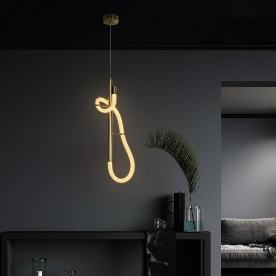kelvo® GLOW 61680 Μοντέρνο Κρεμαστό Φωτιστικό Οροφής LED 24W 2400lm 360° AC 220-240V IP20 Ρυθμιζόμενο Λευκό CCT με On/Off 2700K/4500K/6000K - Lumileds SMD Chip - Χρυσό Πλατίνα & Λευκό Νήμα - Μ30 x Π30 x Υ66cm - 3 Χρόνια Εγγύηση