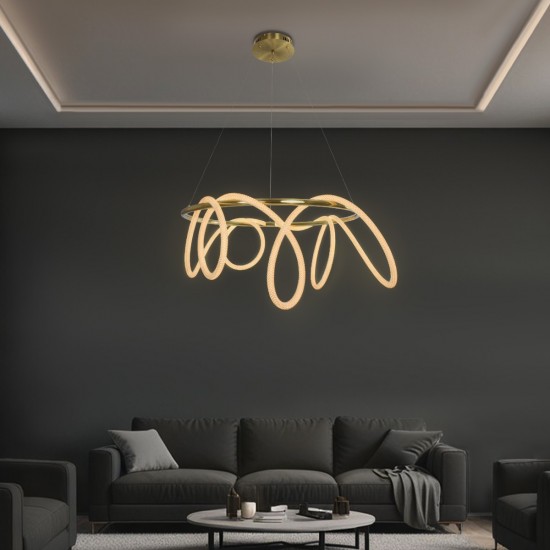 kelvo® GLOW 61660 Μοντέρνο Κρεμαστό Φωτιστικό Οροφής LED 69W 6900lm 360° AC 220-240V IP20 Ρυθμιζόμενο Λευκό CCT με Χειριστήριο από 2700K έως 6000K Dimmable - Lumileds SMD Chip - Χρυσό Πλατίνα & Λευκό Νήμα - Μ100 x Π100 x Υ70cm - 3 Χρόνια Εγγύηση kelvo® GLOW 61660 Μοντέρνο Κρεμαστό Φωτιστικό Οροφής LED 69W 6900lm 360° AC 220-240V IP20 Ρυθμιζόμενο Λευκό CCT με Χειριστήριο από 2700K έως 6000K Dimmable - Lumileds SMD Chip - Χρυσό Πλατίνα & Λευκό Νήμα - Μ100 x Π100 x Υ70cm - 3 Χρόνια Εγγύηση