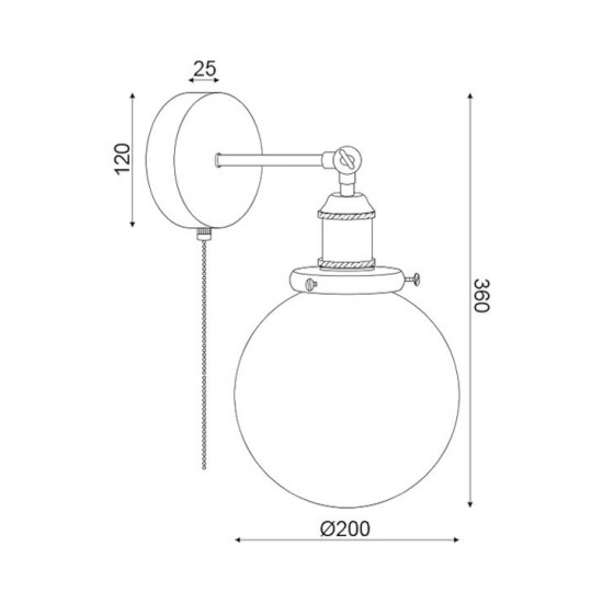ΕΠΙΤΟΙΧΟ Φ/Σ 1ΧΕ27 ΜΑΥΡΟ ΜΕΤΑΛΛΟ+ΓΥΑΛΙ Φ20ΧΗ38CM